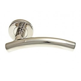 Polished chrome T Bar lever door handles on round rose